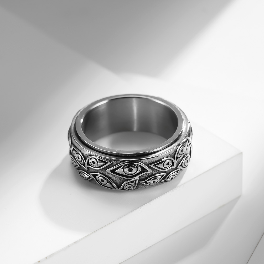 Cross-border Amazon Devil's Eyes Titanium Steel Ring Men's Rotatable Retro Decompression Ring Jewelry