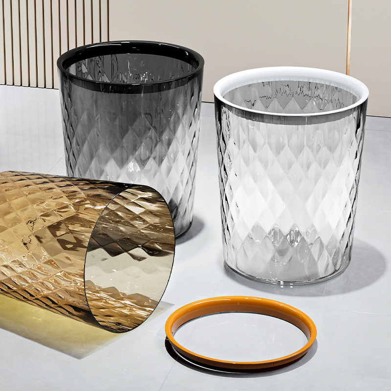 PET uncovered trash can living room household light luxury transparent paper basket Bathroom Kitchen office bedroom storage bucket
