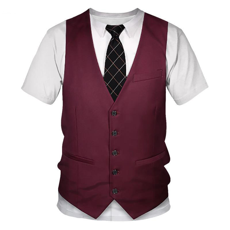 2022 new fashion fake two-piece 3d digital printing T-shirt men's fake suit source factory