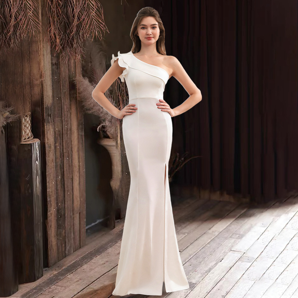 Evening dress women's one-shoulder slant shoulder sexy activity exhibition model banquet elegant long slimming fishtail dress