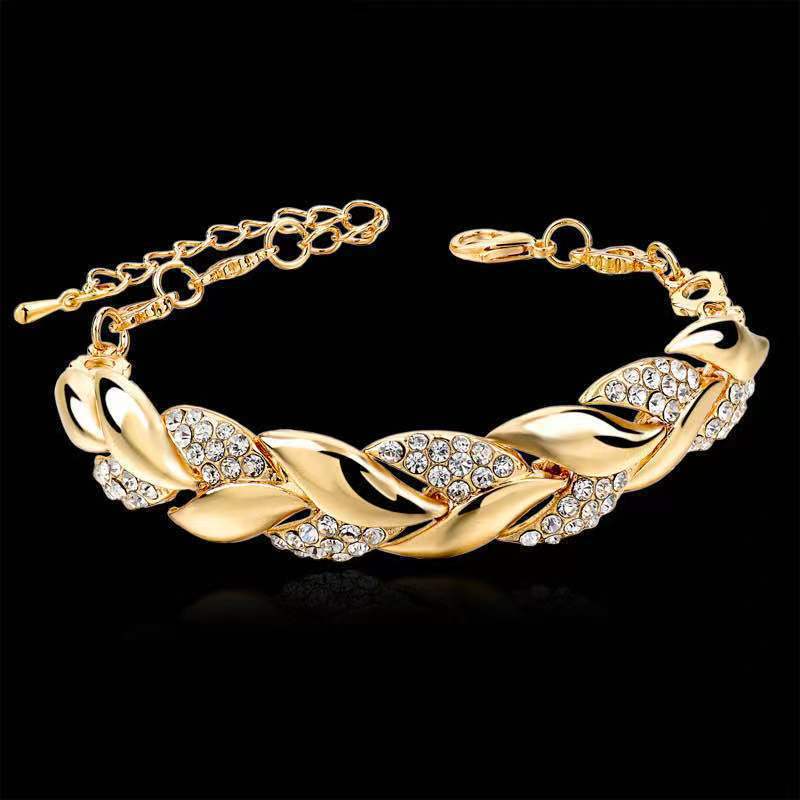 Yingqi Explosions wish Golden Leaves Full Diamond Adjustable Bracelet. European and American jewelry wholesale