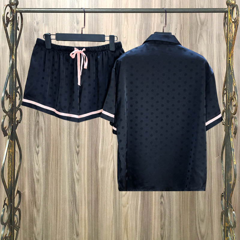 Polka dot pajamas for women Пижама autumn European and American style ice silk short sleeve home wear suit wholesale