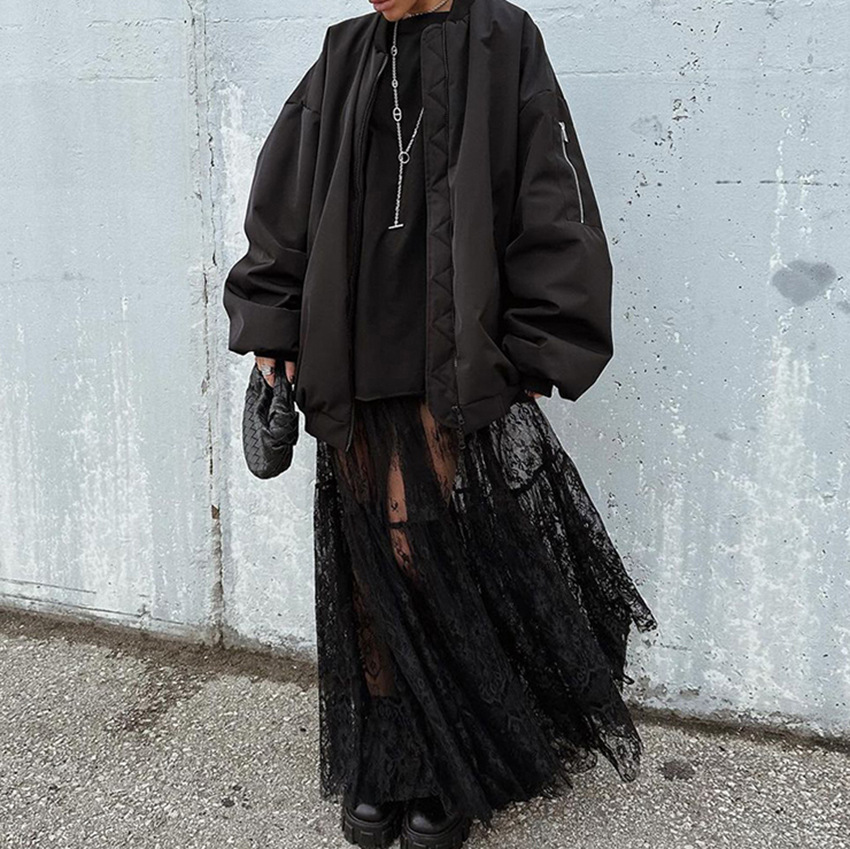 Black sexy perspective lace high waist commuter skirt 2025 Europe and the United States new fashion foreign trade cross-border long skirt women