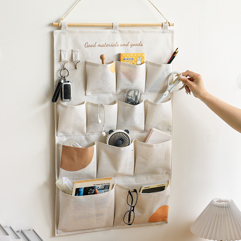 Cotton and Linen Dormitory Bedside Household Bedroom Living Room Door Rear Wall-type Multi-functional Storage Hanging Bag Large Storage Bag
