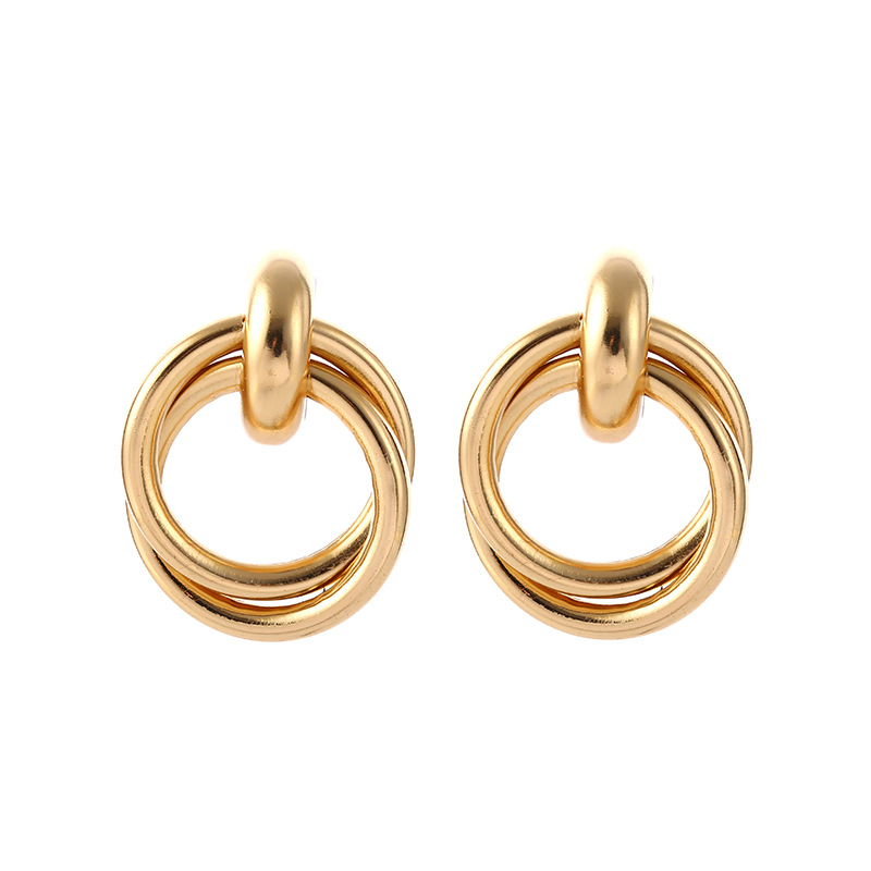 Cross-border earrings fashion Cross iron pipe ring earrings women Fashion cold wind double ring foreign trade earrings manufacturers in stock