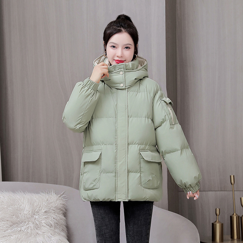 2022 New Winter Bread Suit Short Thickened Casual Tooling Printing Bread Down Cotton Cotton Women's Coat