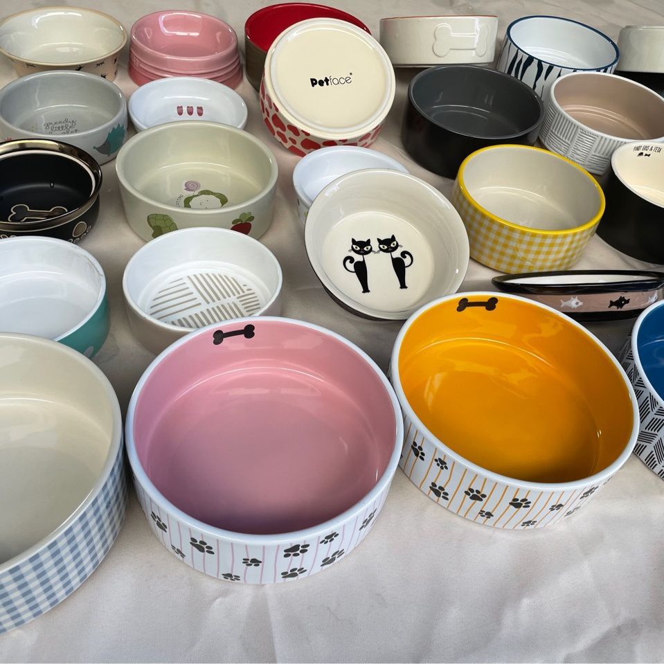 Pet Ceramic Bowl Double Bowl Cat Bowl Ceramic Dog Bowl Dog Bowl Slightly Flaw Pet Drinking Bowl Black Cat Bowl Dog Bowl