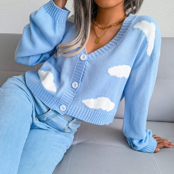 ins wind Real shot autumn and winter New European and American Baiyun knitted cardigan sweater independent station Amazon cross-border women's clothing