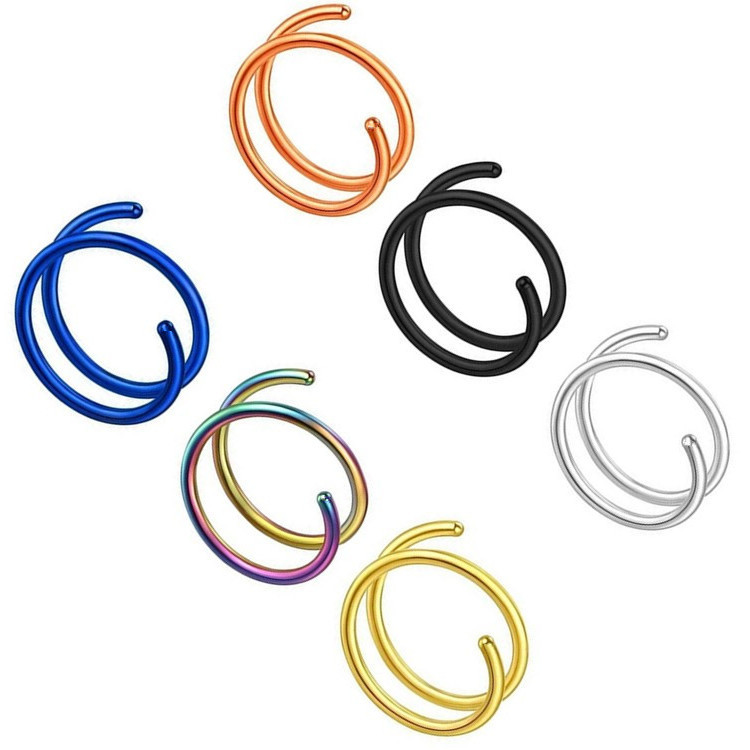 European and American personality trend spring 316L stainless steel nose ring nose ring spiral double ring nose nail puncture jewelry factory