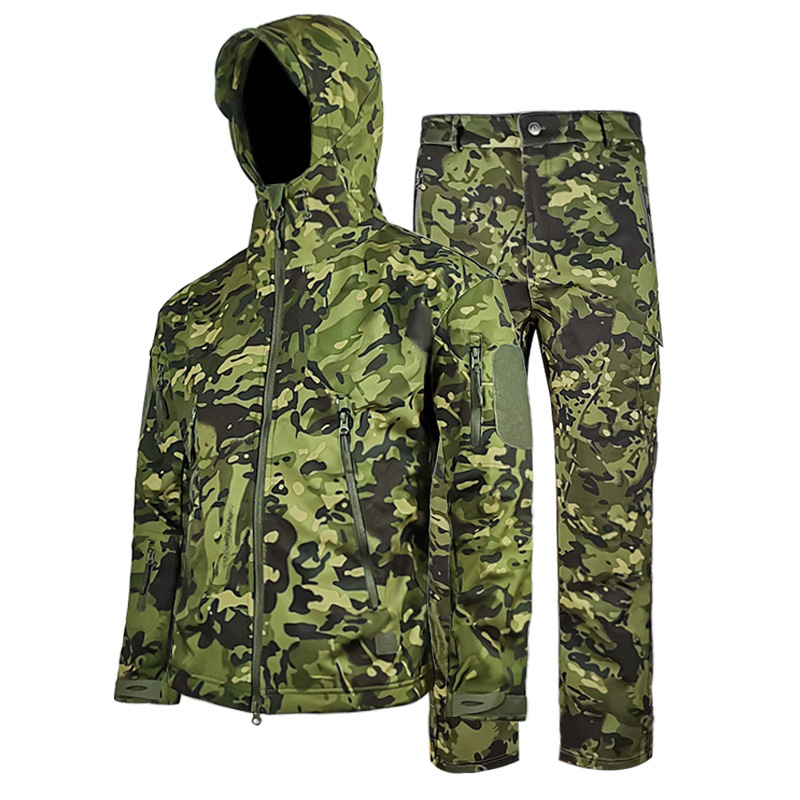 Outdoor sports jacket suit fleece-lined thickened warm jacket pants autumn and winter men's windproof waterproof soft shell coat