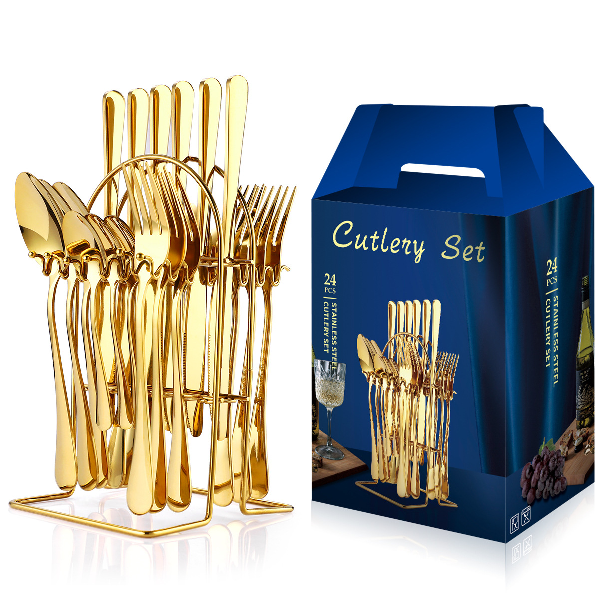 cutlery set 24-piece cutlery set wooden box stainless steel cutlery set knife, fork and spoon four main piece hanger