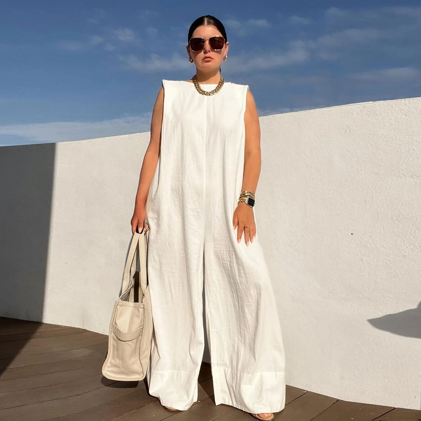YS10212 Hot European and American Casual Solid Color Wide Leg Jumpsuit