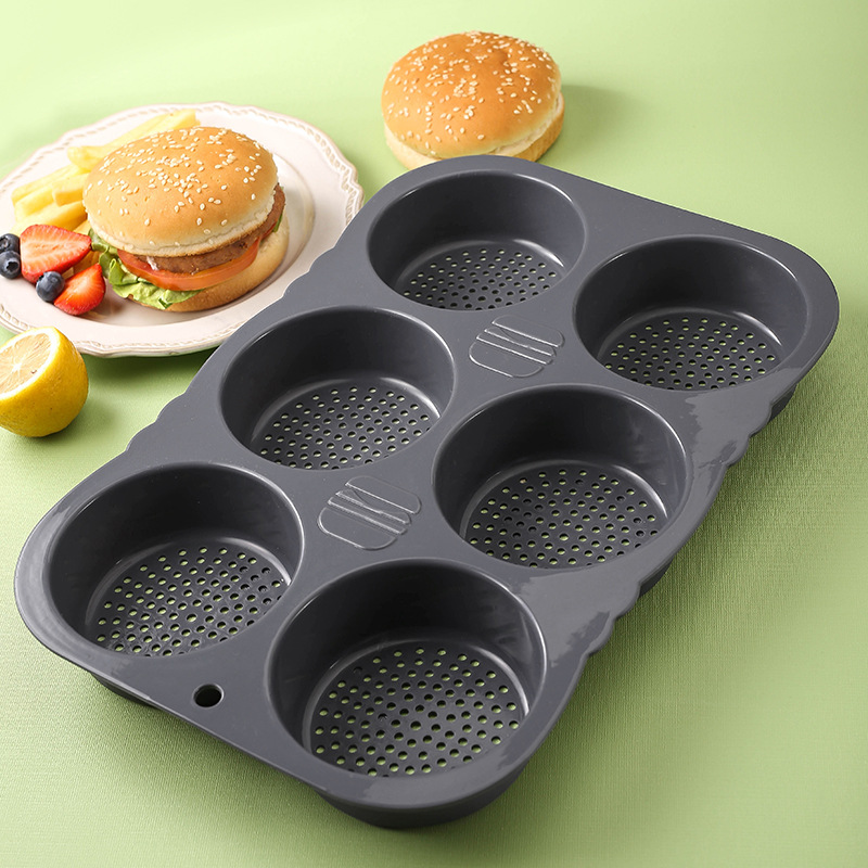 Cross-border Amazon food grade silicone baking tools household high temperature resistant hamburger mold oven baking tray bread mold