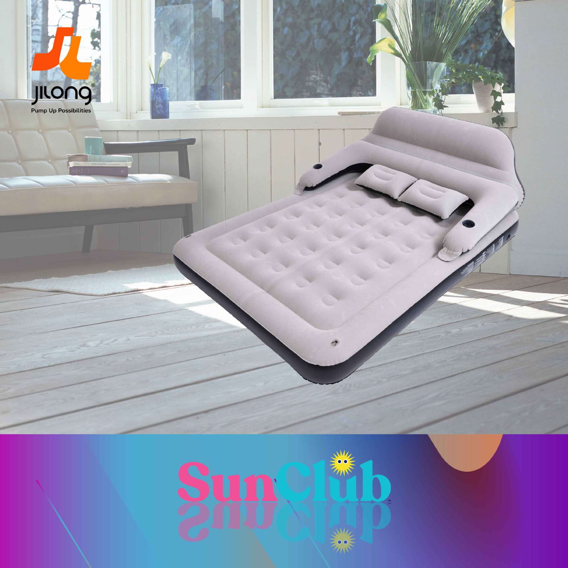 JILONG Single Double Household Thickened Extra Large Air Cushion Bed Simple Portable Outdoor Lazy Backrest Inflatable Mattress