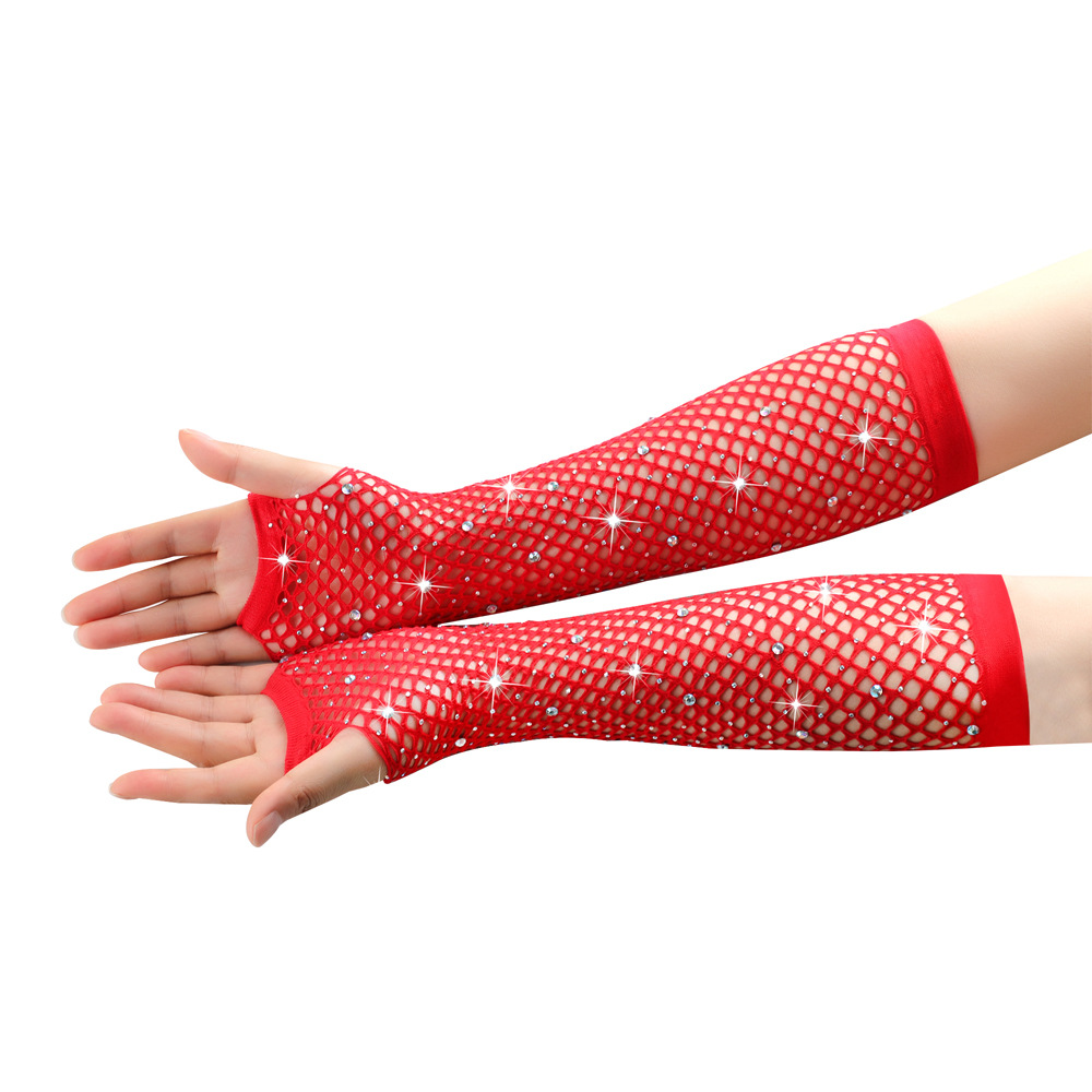 80 Ball Diamond Gloves Party Fishing Net Stretch Mesh Gloves European and American Retro Cross-border Sexy Hot Drilling Gloves_voghion.com