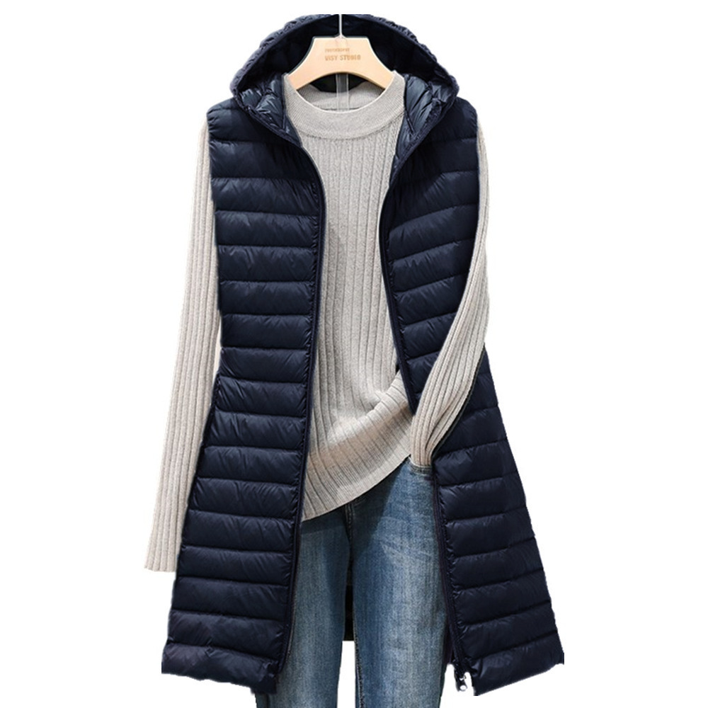 Cross-border foreign trade 2022 women's autumn and winter long hooded light down cotton-padded jacket vest coat cotton vest