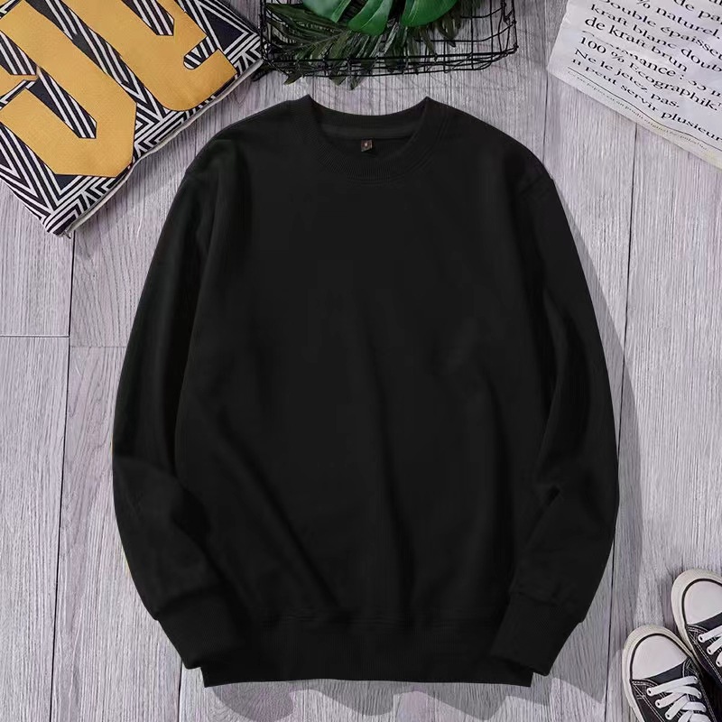 2022 autumn and winter new cotton terry cotton sweater loose plus size solid color Korean men's and women's long sleeve bottoming shirt