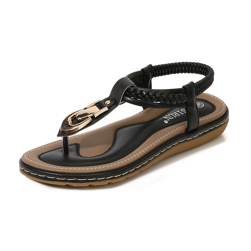 2021 New Arrival Thong Sandals Women's Summer Non-Slip Thong Flat Gold Buckle Casual Korean Style Flat Heel Sandals for Women