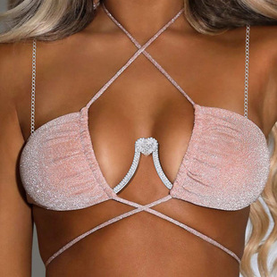 European and American fashion rhinestone love chest support sexy heart-shaped chest decoration performance catwalk body chain Diamond chest accessories
