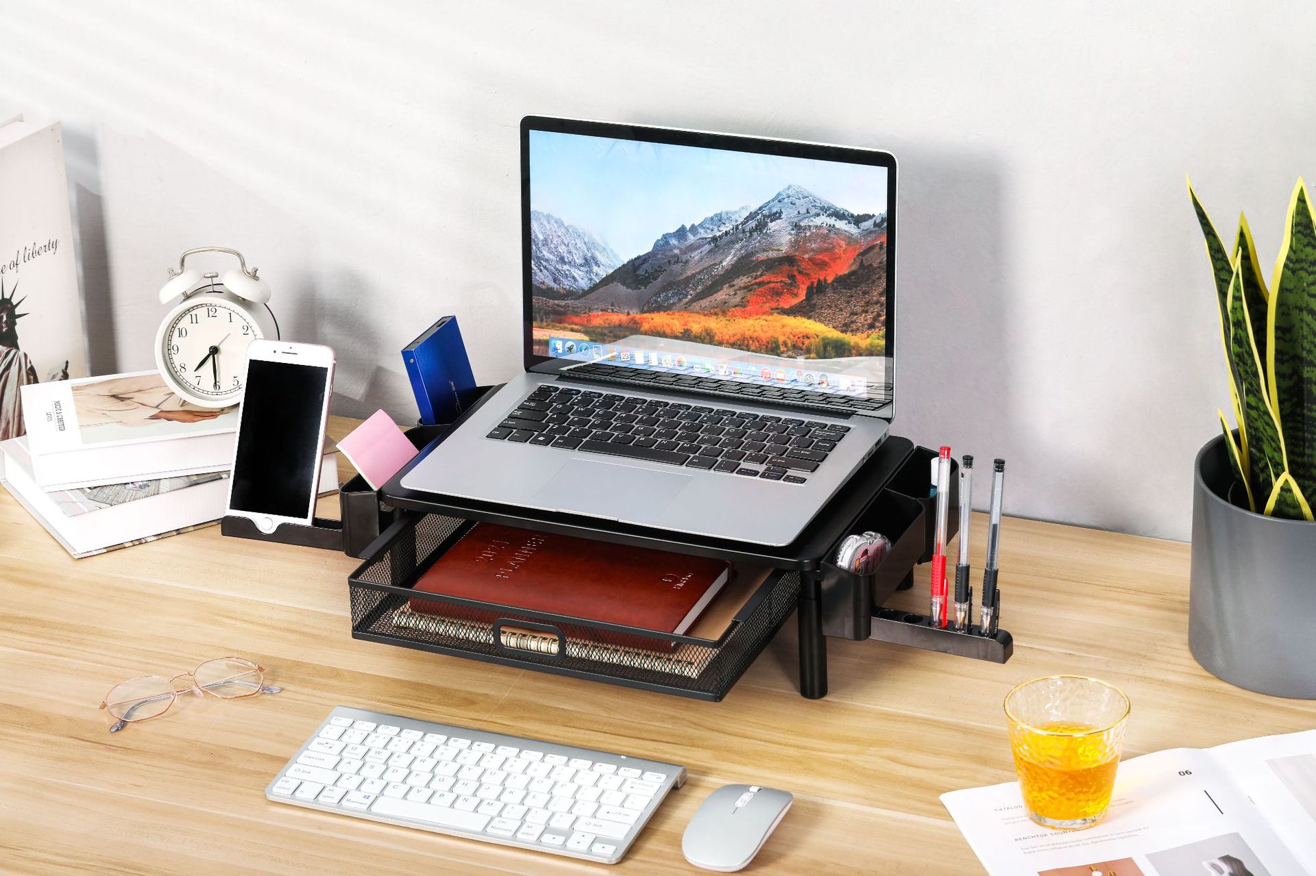 New height three-speed adjustable notebook monitor screen heightening rack with pen holder mobile phone holder with drawer
