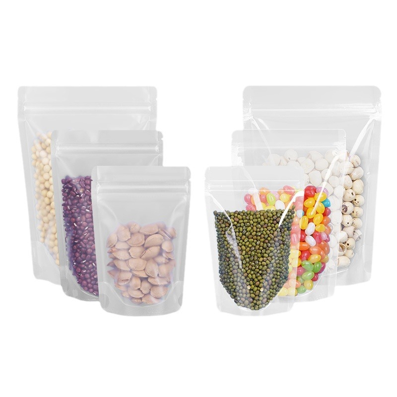 Frosted self-supporting self-sealing bag matte dried fruit tea food packaging bag HD transparent self-sealing self-supporting bag wholesale