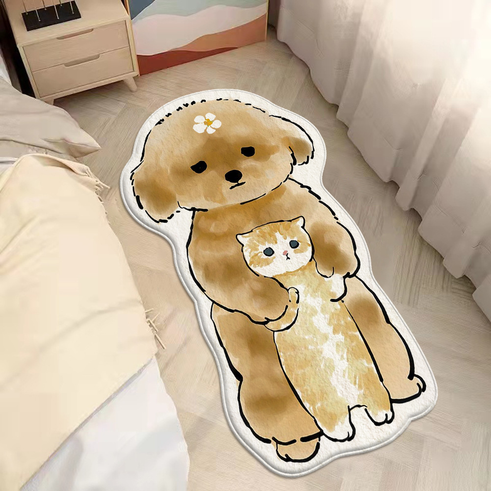 Cartoon Cat Bedside Blanket Bedroom Children's Room Balcony Bay Window Special-shaped Carpet Thickened Plush Foot Mat Cute Floor Mat