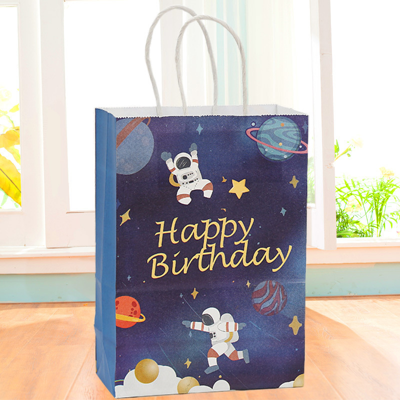 Anime Astronaut Kraft Paper Bag Storage Bag Cosmic Cartoon Shopping Clothing Packaging Bag Star Party Gift Bag
