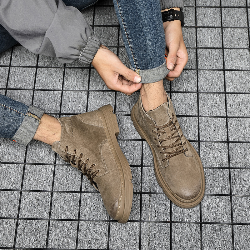 Martin Boots Men's Boots Genuine Leather Boots Casual Trendy High Top Workwear Shoes Single Boots 2021 Winter New Men's Shoes