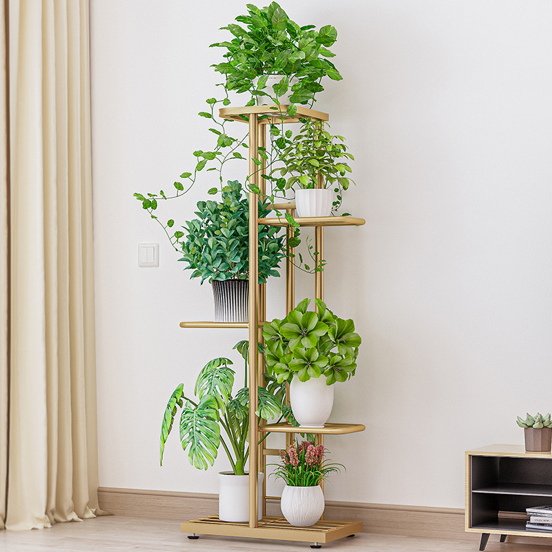 Indoor and Outdoor Living Room Household Balcony Multi-layer Storage Rack Simple Wrought Iron Baking Paint Floor-standing Potted Plant Meaty Green Rose Flower Rack