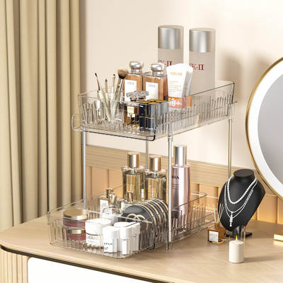 Amazon new light luxury bathroom storage rack PET transparent bedroom desktop cosmetics storage rack can be pulled