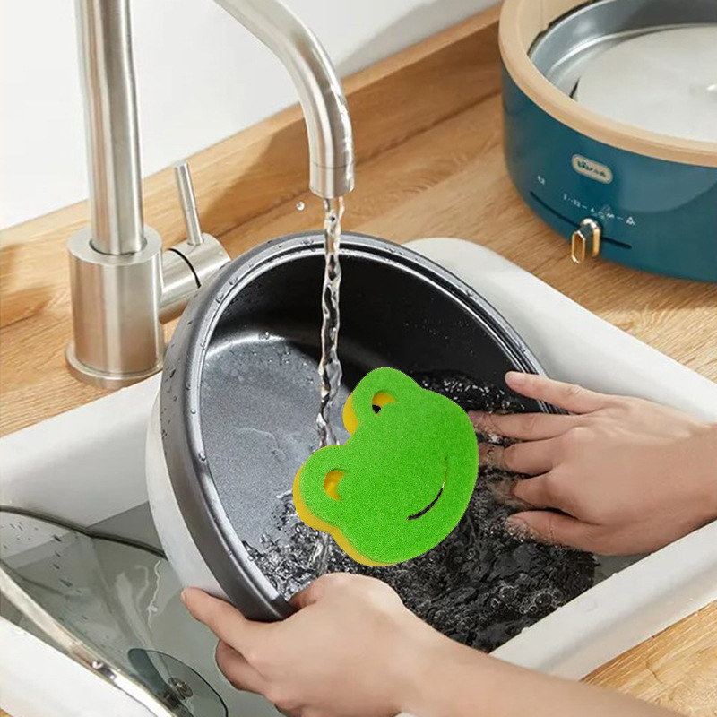 Factory wholesale frog composite magic sponge dish block kitchen brush pot brush bowl cleaning brush