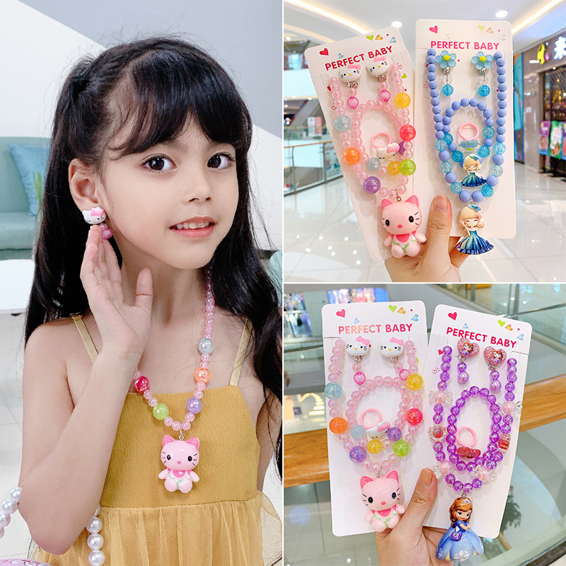 Children's Necklace Girls Luminous Pearl Jewelry Toy Accessories Aisha Jewelry Frozen Decorative Jewelry Set