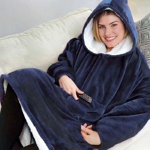 Solid Color huggle hoodie European and American Lazy People's Clothing Home Clothes Men's and Women's Blanket Lamb Fleece Lazy People's Clothing