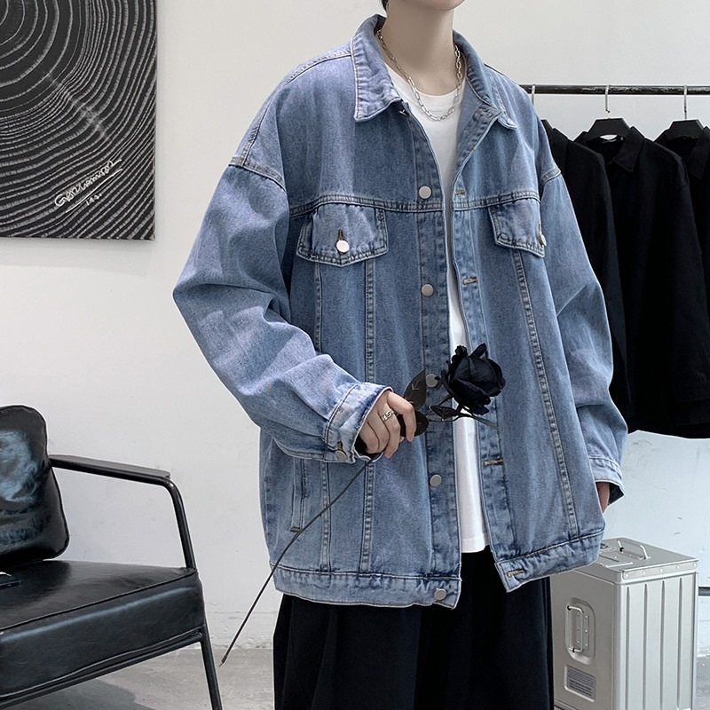 Hong Kong Style Loose Casual Denim Jacket Men's Spring and Autumn Design Sense Stitching Korean Style Fashionable Youth Washed Tooling Jacket