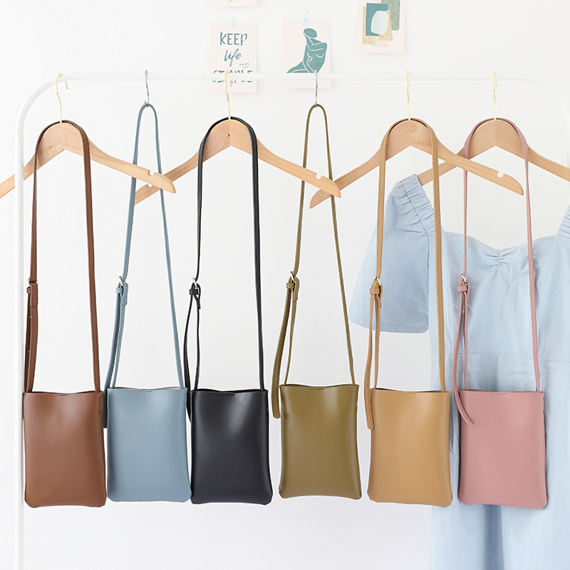 Korean Style Mori Style Artistic Small Satchel Casual Retro Solid Color Vertical Mobile Phone Bag Simple Western Style Soft Leather Women's Shoulder Bag