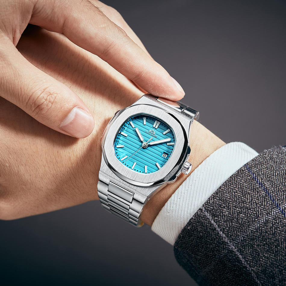 Relógio mecânico totalmente automático com calendário de cinto de aço sólido luminoso Parrot masculino RELÓGIO AUTOMÁTICO_voghion.com