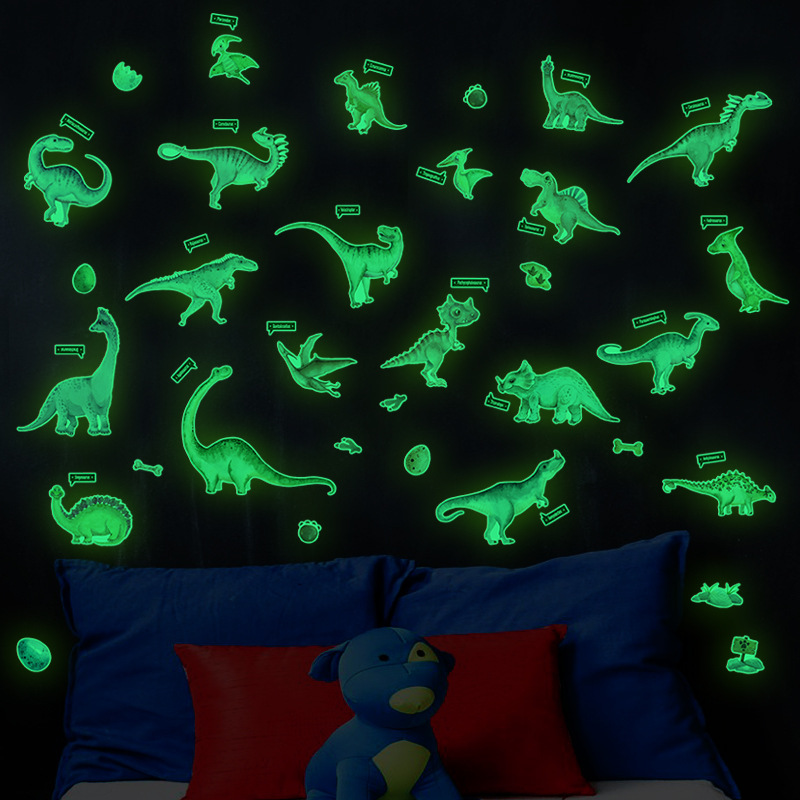 YG201 Luminous Dinosaur Wall Stickers Cartoon Animals Dinosaur Egg Fluorescent Stickers Foreign Trade Hot Selling Children's Room Decorative Stickers