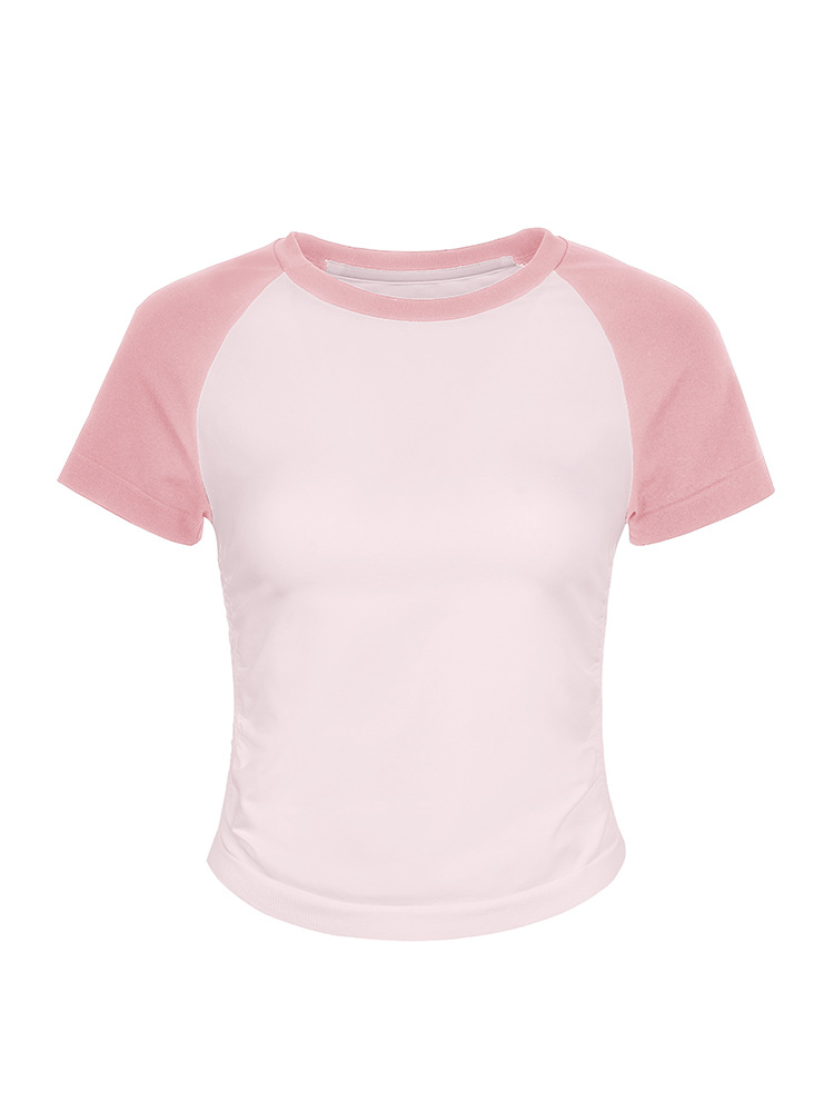 Summer Tight Raglan Sleeve Sports Top Women's Tight Waist Yoga Suit Fitness Short Sleeve Running Casual Quick-drying T-shirt