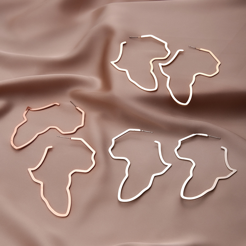 Europe and the United States cross-border personality Africa map earrings metal hollow exaggerated earrings fashion temperament earrings jewelry wholesale