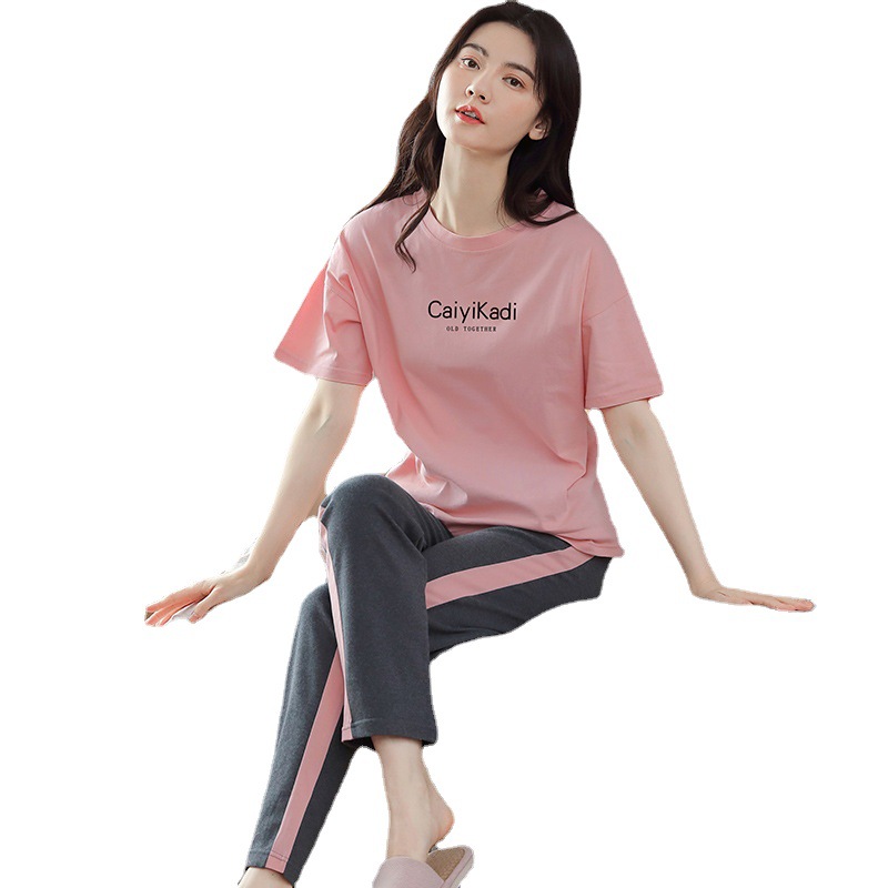 New Aifenteng pajamas for women summer pure cotton short-sleeved trousers thin cotton can be worn outside casual home wear set