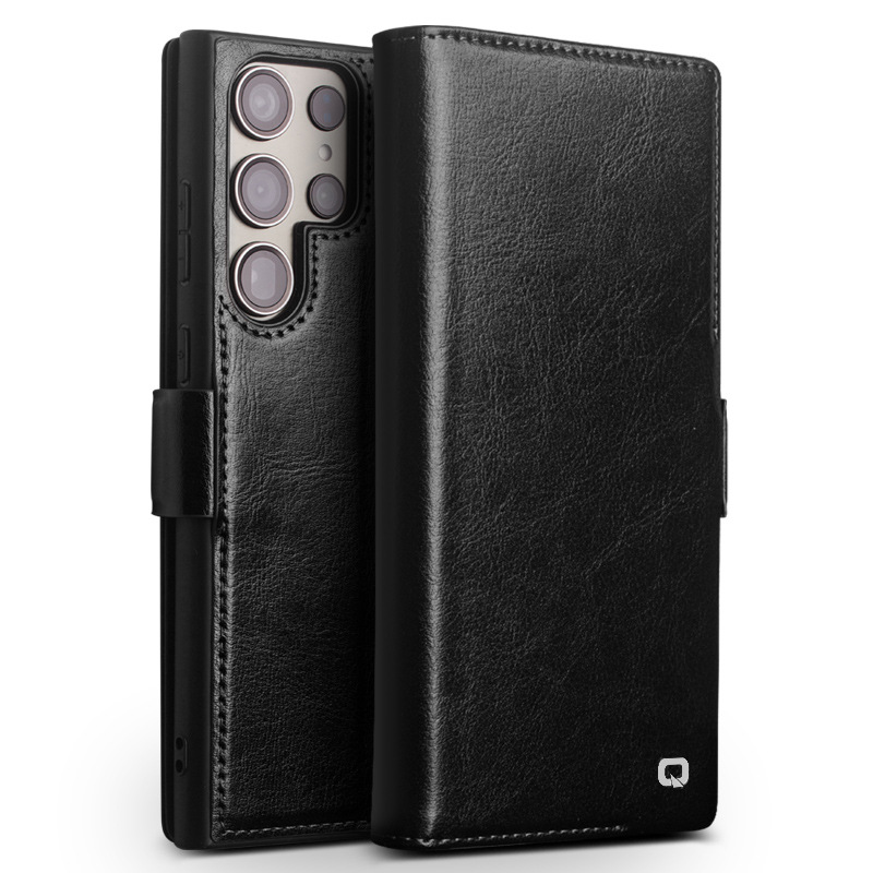 Qili Suitable for Samsung S24Ultra Phone Case S25 Protective Case Flip-type Full-cover Magnetic Absorbing Leather Drop-resistant