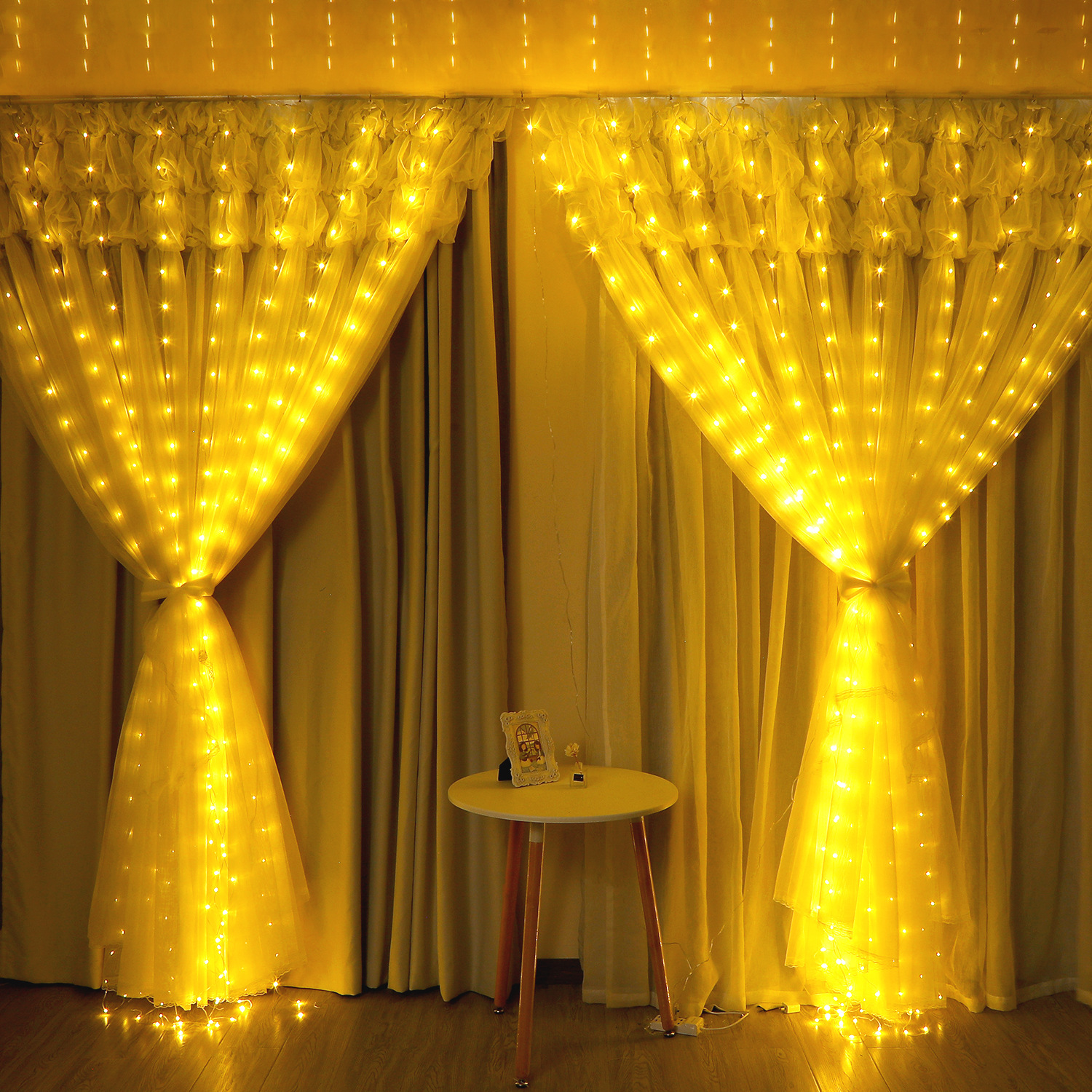 Indoor and outdoor hook led string light 3*3M background wall Christmas decoration curtain light USB eight functions copper wire colored light