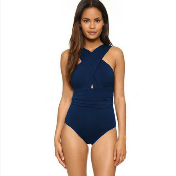 2023 Sexy Solid Color Chest Cross Belly Covering Slimming Plus Fat One-piece Women's Swimsuit bikini Plus Size Swimsuit