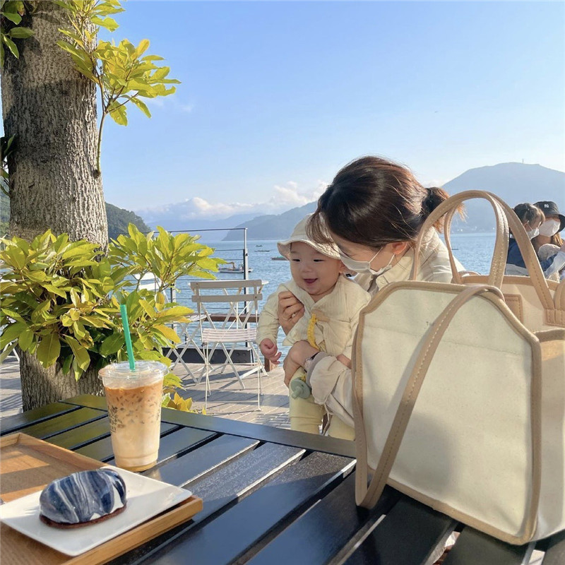Korean Style ins Mummy Bag Multi-Functional Baby Bag Canvas Lightweight Handbag Lunch Bag Shoulder Crossbody Bag