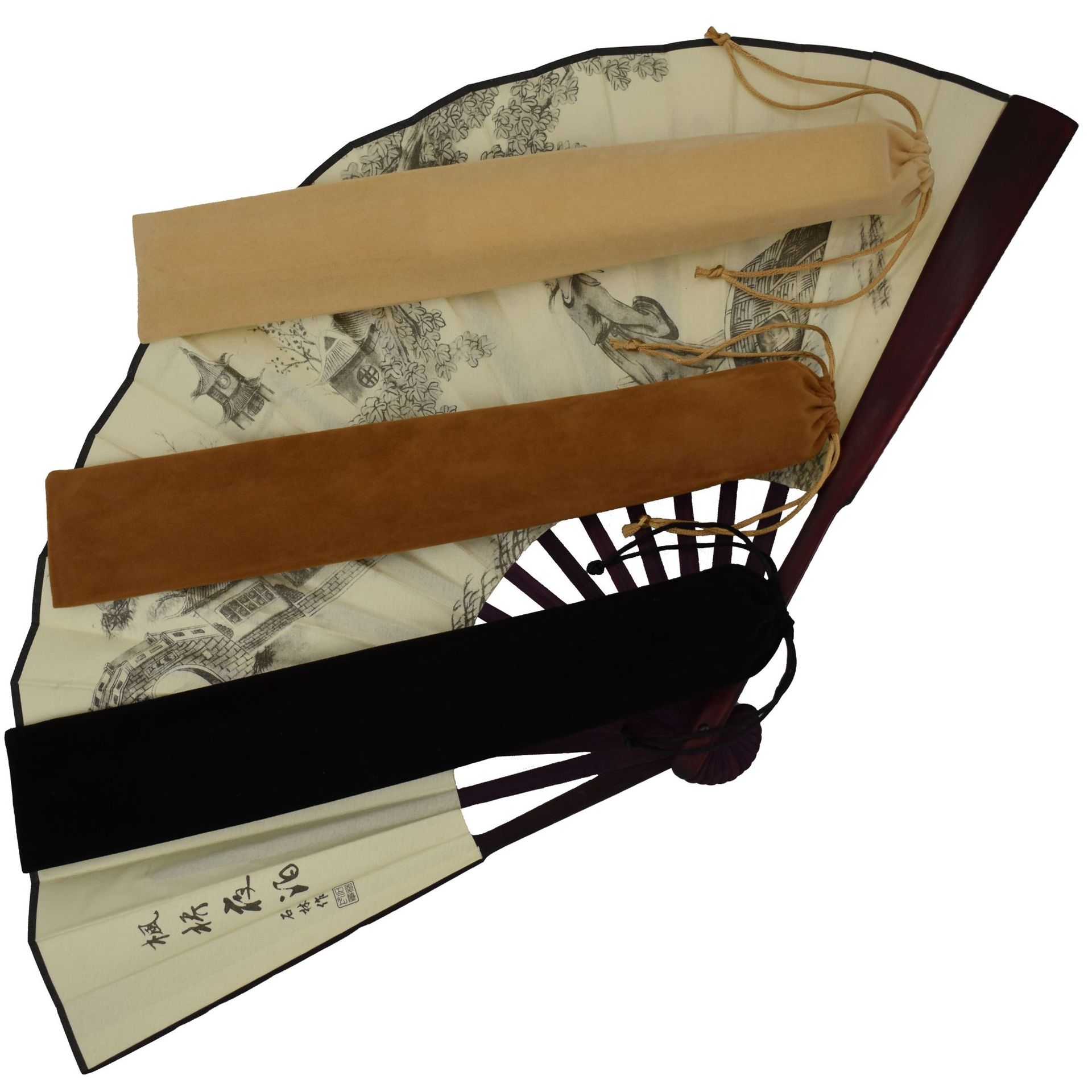 Folding fan gift box flannel bag simple packaging bag fan bag simple drawstring solid color 10 inch