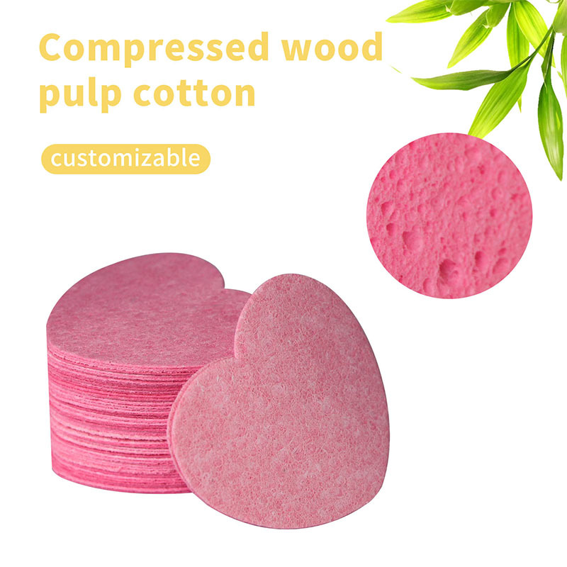 Amazon Hot Pink Heart-shaped Compressed Wash Wooden Pulp Cotton in Water to Bigger Cleansing Face 50 Pieces Set