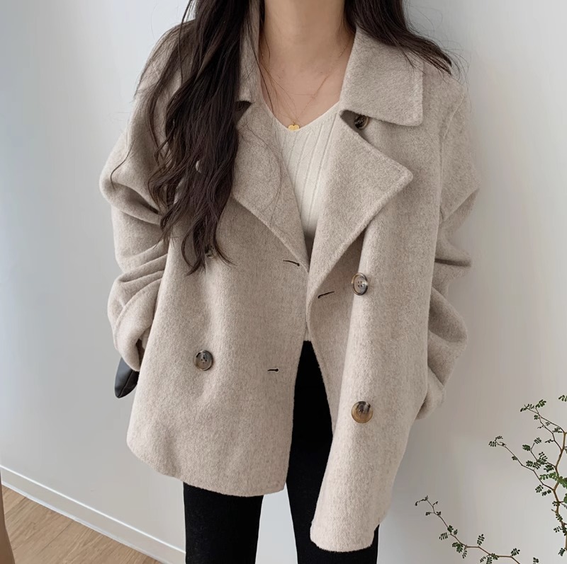 Blazer da donna in misto lana di ispirazione francese, cappotto oversize doppiopetto, elegante capospalla autunno/inverno_voghion.com