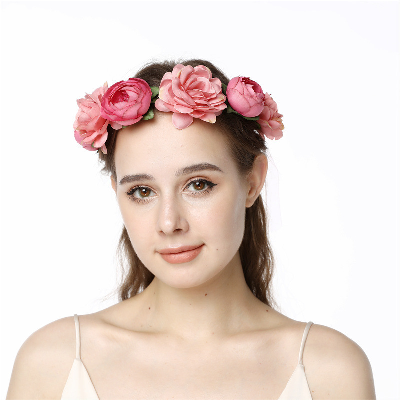 艾ラインクロスボーダーの人気モデルはバラの花の花嫁の海辺の休暇の花輪の髪飾りのカチューシャをシミュレーションして卸売りします。|undefined