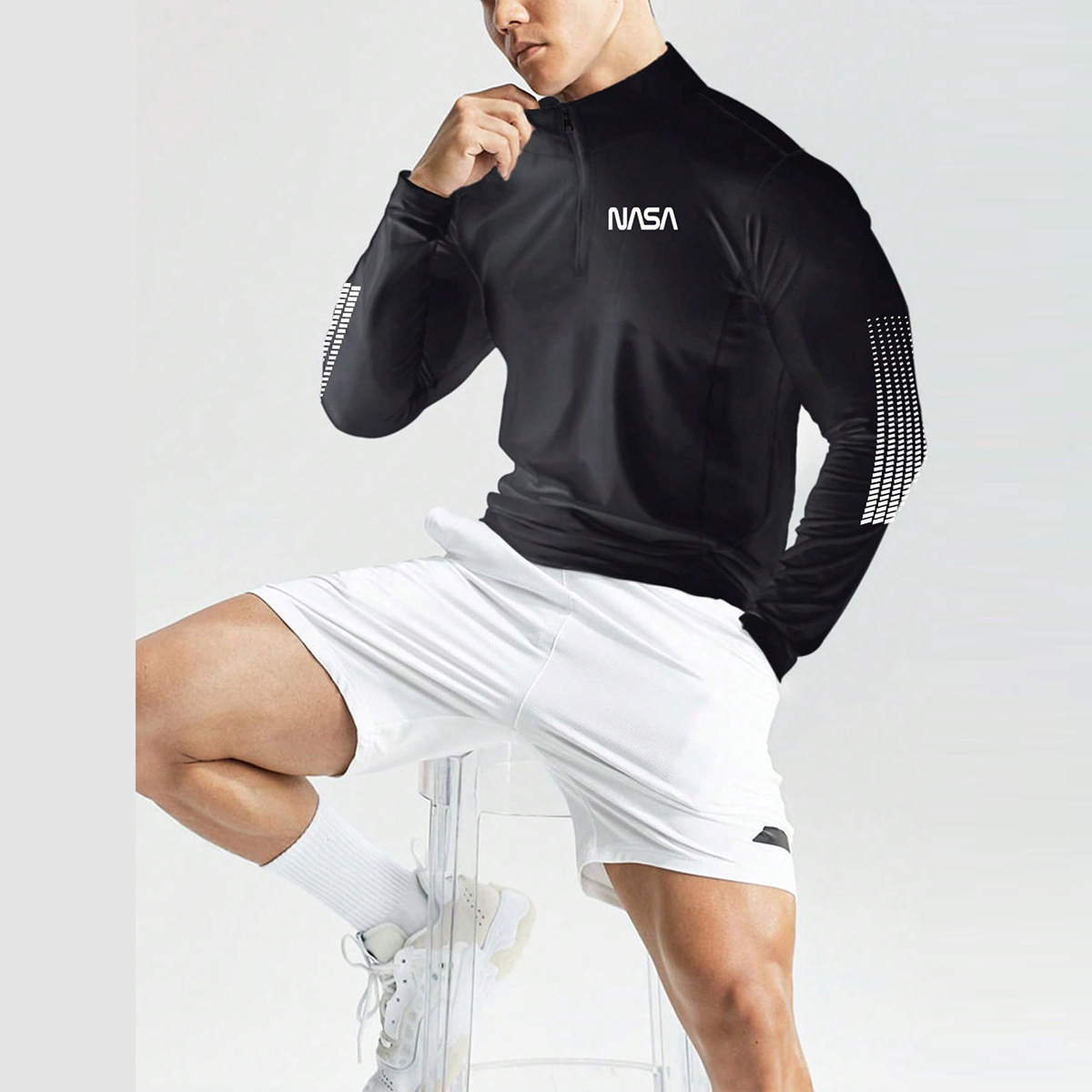 Outdoor Sports Running Fitness Stretch Quick-drying Clothes Thin suit Half-zipper Collar Slim-fit Long-sleeved Jacket Men's Jacket