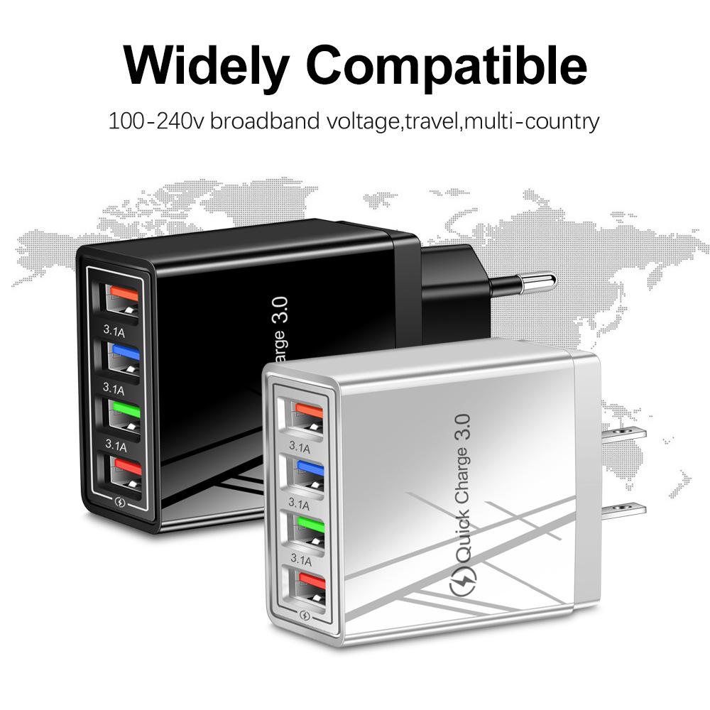 Color 4USB mobile phone charger 3A flat travel charging head US gauge European Gauge Charger cross-border wholesale